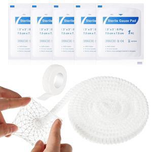 THRELACO 7개 5개 붕대 멸균 접착 자가 스타터 메쉬 반려동물 통기성 반려견용 전용 반려견 고양이 거즈 포함 종료 드레싱 보호기 꼬리 다른