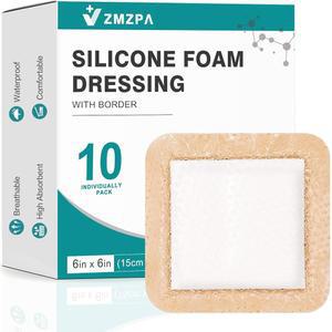 실리콘 드레싱 6X6 접착 붕대 패치 침대 자가 관리용 패드 고흡수성 방수 테두리 부드러운 10 압력 드레싱