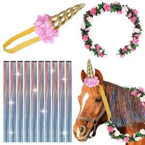 나선형 유니콘 포함한 장식용 포니 틴셀 갈기 클립을 생일 액세서리 파티 꼬리 의상 장미 블링 덩굴 10 실제 12피스 셀라카