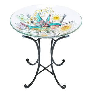 야외용 맘탑 그릇 벌새 장식 파티오 스탠드가 잔디 정원용 금속 모이통 야외 목욕 대형 있는 유리 목욕