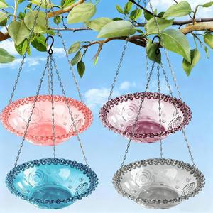 4팩 매달린 15 7인치 야외 파티오 트레이 장식용 뒷마당 체인 야생동물 금속 그릇 모이통 내후성 목욕 정원