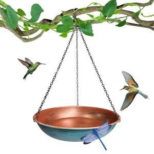 야외용 행잉 금속 패치워크 11인치 배스 배스 이중 장식 모이통 정원 13 버드 방청 모이통 포함 체인 블루 뒷마당 창문 5인치 구리 블랙