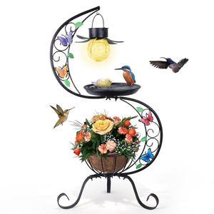 태양광 램프가 화분 받침대가 있는 잔디 야외용 새탕 새탕 금속 파티오 장식용 빈티지 정원 호가덱