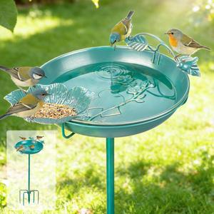 멜브리 메탈 아웃사이드 12인치 야외 레이크 배스 블루 39인치 잔디 다기능 다이아 글딩 야드 장식용 골드 가든 퍼치 포함 파티오 버드 프리스탠딩 피더