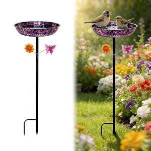 야외용 메탈 정원 가든 파티오 잔디밭에 설치가 디아 배스 적합하며 장식 11인치 퍼플 버드 피더 배스 선물 프리스탠딩 간편합니다