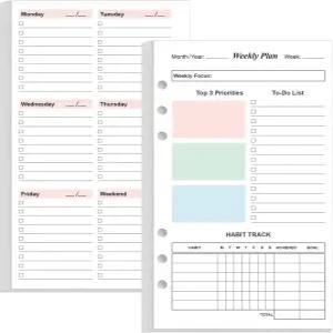 A6 주간 플래너 필로팍스 개인 바인더 리필 53매/06페이지 날짜 미정 컬러풀 6홀 펀칭 00gsm 백서 지난 년