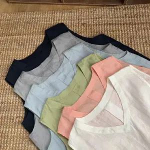 EAMT 여성용 여름 이너 브이넥 맨투맨 나시 모시 솔리드 루즈핏 민소매 YJ1