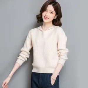 EAMT 여성 루즈핏 봄가을 맨투맨 후드 니트 스웨터 숏 풀오버 솔리드 상의 YJ1