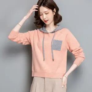 EAMT 여성 쇼트 풀오버 봄가을 상의 후드 얇은 루즈핏 맨투맨 니트 YJ1