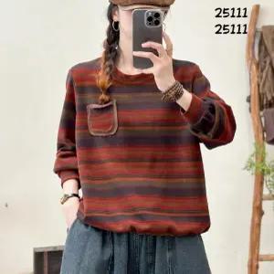 EAMT 여자 가을 라운드 스트라이프 맨투맨 풀오버 YJ3