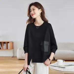 EAMT 검정 여사친 캐주얼 맨투맨 언밸런스 티셔츠 후드 봄가을 상의 YJ3