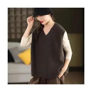 EAMT 여성 가을 보들보들 브이넥 니트 조끼 민소매 풀오버 나시 톱 YJ3