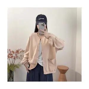 EAMT 여성 캐주얼 빈티지 라운드 맨투맨 아우터 싱글 블레이저 YJ1