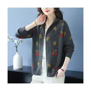 EAMT 니트 가을 캐주얼 여성 상의 후드 카디건 YJ3