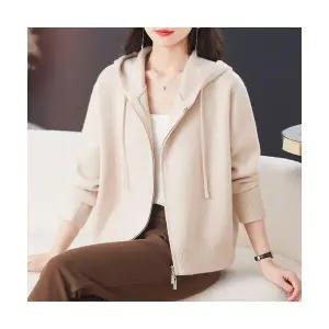 EAMT 여자 레드 니트 가을 짧은 봄가을 후드 카디건 YJ3