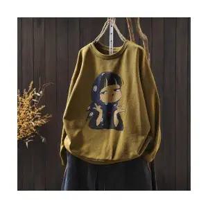 EAMT 여성 가을 맨투맨 여아 프린트 캐주얼 긴팔 상의 YJ3