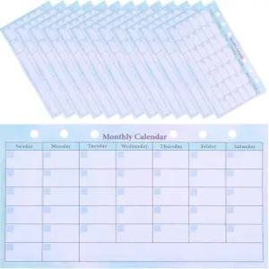 FUNOMOCYA A6 6링 바인더용 월간 플래너 리필 4장 날짜 미정 수채화 캘린더 세트 예산 추적기 및 가정