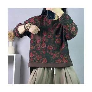 EAMT 여성 프린팅 맨투맨 가을 빈티지 긴팔 상의 캐주얼 풀오버 YJ3