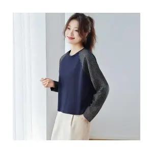 EAMT 여성 라운드 니트 맨투맨 봄 가을 캐주얼 쇼트 상의 YJ3