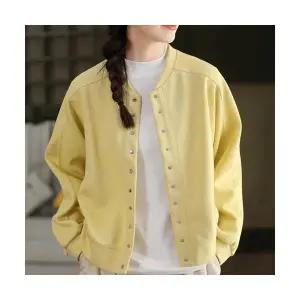 EAMT 여성 가을 빈티지 니트 면 맨투맨 캐주얼 하이넥 야구점퍼 카디건 아우터 톱 YJ3