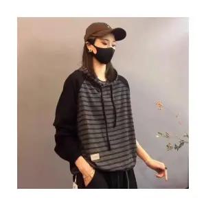 EAMT 여성 스트라이프 맨투맨 가을 풀오버 후드 스트링 톱 YJ3