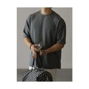 키체샵 남성 라운드넥티 올드 머니 실크 울 혼방 래글런 티셔츠 봄가을 통기성 따뜻상의 HO3