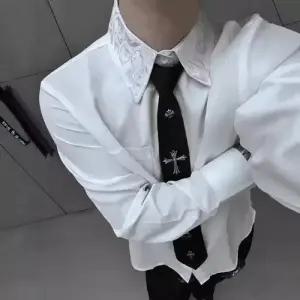 키체샵 남자 춘추 이너 셔츠 영생화 자수 정장 긴팔 솔리드 HO3