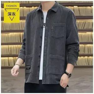 키체샵 남자 가을 캐주얼 셔츠 긴팔 코듀로이 방직카라 멀티포켓 내장 솔리드 HO3