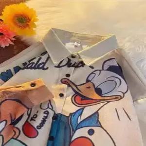 키체샵 남성 빈티지 가을 솔리드 셔츠 그래피티 도널드덕 긴팔 남녀 얇은 HO3