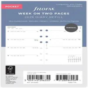 필로팍스 캘린더 다이어리 리필 포켓 사이즈 주간 시청 미니멀 팩 백서 다국어 5개 언어 2026년