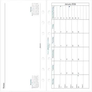 필로팍스 캘린더 다이어리 리필 개인/콤팩트 사이즈 한 페이지에 달 노트 포함 가로 백서 영문 2026년