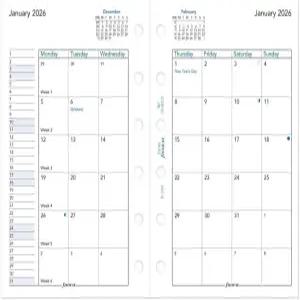 필로팍스 캘린더 다이어리 리필 포켓 사이즈 4-3/4 x 3-/4 월간 보기 백서 영문 2026년 (C6820-26)