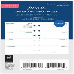 필로팍스 캘린더 다이어리 리필 포켓 사이즈 주간 시청 학술 백서 무제한 영어 2025년 8월~2026년 7월