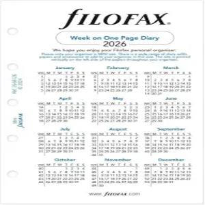 필로팍스 캘린더 다이어리 리필 미니 사이즈 한 페이지의 주간 백서 규칙 없음 영어 2026년 (C6826-26)