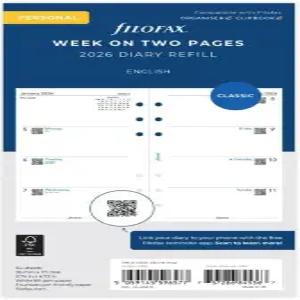 필로팍스 캘린더 다이어리 리필 개인/콤팩트 사이즈 주간 보기 백서 무제한 영어 2026년 (C6842-26)