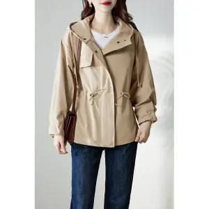 EAMT 여친 팬츠 가을 이른 카키색후드 트렌치 숏스트링 정장 코트 EUNG3