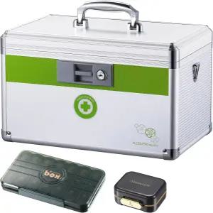 열쇠가 있는 알로수트르 의약품 자물쇠 상자 구급 약용 10 x 6.7 인치 소형