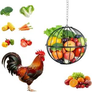 AOTECC 행잉 치킨 피더 - 체인이 있는 7.1인치 메탈 간식 홀더 볼 튼튼한 가금류 채소 과일 바구니 쿱용