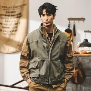 EAMT 남자 조끼 헤비 빈티지 카고 코트 가을 야상 전술 촬영 점퍼 YJ3