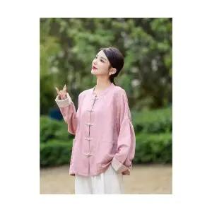 EAMT 여자 가을 가디건 면마 차이나 빈티지 반버튼 카디건 아우터 톱 EUNG3