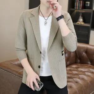 EAMT 가을 남성용 니트 정장 재킷 가디건 스웨터 순색 슬림 스티치 자켓 코트 YJ3