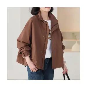 EAMT 여자 트렌치 코트 봄가을 칼라넥 캐주얼 루즈핏 심플 단색 긴팔 점퍼 EUNG1