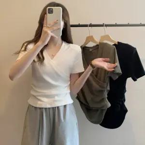 티셔츠 무지 반팔 면 여자 셔링 모달 브이넥 반팔티 반팔면티 기본