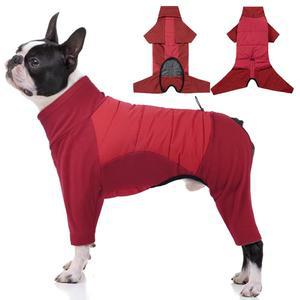 BRKURLG 전신 반려견 겨울 코트 따뜻한 플리스 풀오버 파자마, 소형견부터 대형견까지 4다리로 덮인 방풍견 재킷, 터틀넥 스노우수트, 반려동물 방한복, 레드 XS