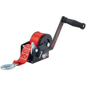 TYT 600LB 보트 트레일러 윈치, 레드 나일론 스트랩, 미끄럼 방지 핸들 크랭크 기어 핸드 휴대용 양방향 래칫 전진 및 후진 수동 로프 비율 3.2:1 ATV 제트 스키 소형 윈치