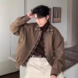 남성용 빈티지 가을 투피스 자켓 체크 코트 휴가 OP3