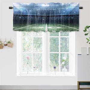 주방 욕실 침실 카페 거실, 스포츠 스타디움 프린트 아트 로드 포켓 데코 숏 윈도우 커튼 1 패널, 54x18 인치용 DGESTE 미식축구장 밸런스