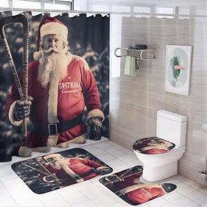 하이온하이 4종 샤워 커튼 세트, 방수 논슬립 러그 변기 뚜껑 커버 목욕 매트 산타클로스 하키 아이스 스케이트 스포츠