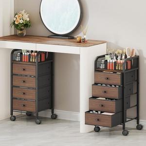 SWTYMIKI 메이크업 오거나이저 카트 - 바닥 스킨케어 보관함, 4개의 부직포 서랍, 베니티 진열장 향수 네일 폴리시 브러시 헤어 도구 캐비닛