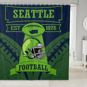 스브리달 쿨 스포츠 샤워 커튼, 미식축구 헬멧 3D 패브릭 커튼 럭비 장식 목욕 팬 선물 욕실 세트 72인치 Wx78 L (시애틀)
